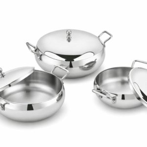 Amanda Stainless Steel Handi Set with Lid | 3 Pc | 550 ML, 950 ML & 1550 ML | Plain, Mathar & Copper Finish