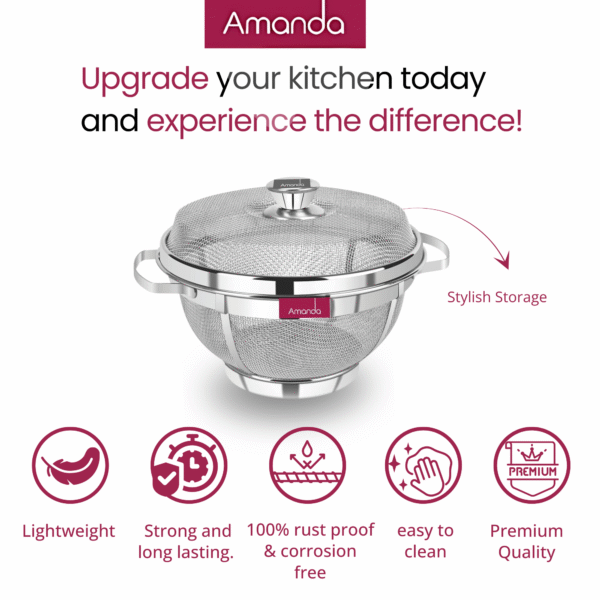 Amanda Stainless Steel Round Flat Basket with LID - Image 3