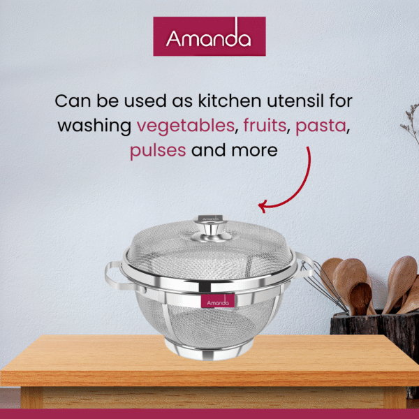 Amanda Stainless Steel Round Flat Basket with LID - Image 4