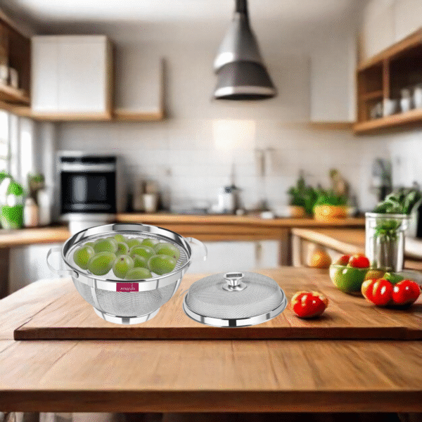 Amanda Stainless Steel Round Flat Basket with LID - Image 6