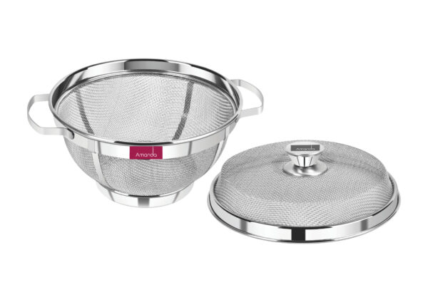 Amanda Stainless Steel Round Flat Basket with LID - Image 2