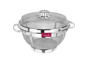Amanda Stainless Steel Round Flat Basket with LID