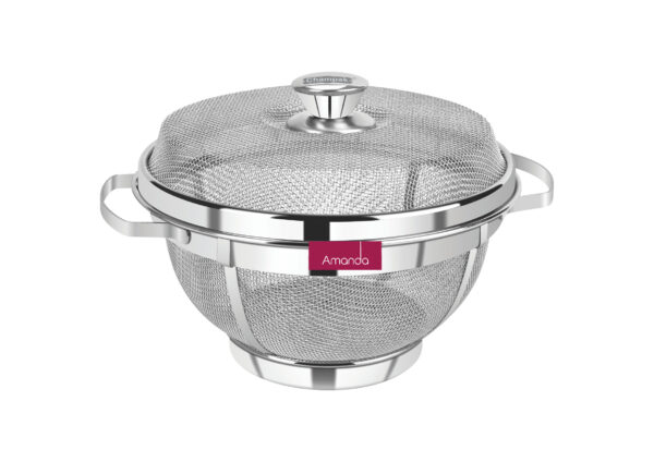 Amanda Stainless Steel Round Flat Basket with LID