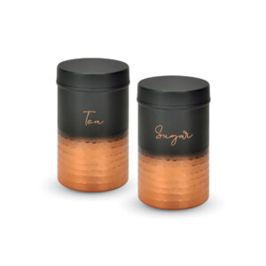 Amanda Stainless Steel Tea & Sugar Container Set | 2 Pc Kitchen Storage Canister | Dual-Tone Copper & Black Finish | Airtight, Durable & Rust-Resistant
