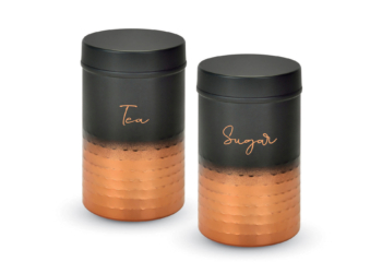 Amanda Stainless Steel Tea & Sugar Container Set | 2 Pc Kitchen Storage Canister | Dual-Tone Copper & Black Finish | Airtight, Durable & Rust-Resistant