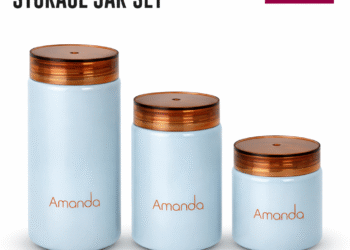 Amanda Stainless Steel Storage Canister Jar Set | 3 Pc Kitchen Storage Containers | Airtight Transparent Lids | For Tea, Sugar, Spices, Grains & Dry Fruits