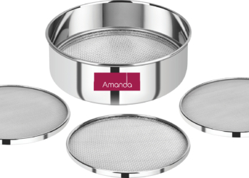 Amanda Stainless Steel 4 in 1 Interchangeable Chalni | 304 Food Grade Stainless Steel | Atta, Wheat, Rice & Maida Sieve | 21 cm (9 Inch)